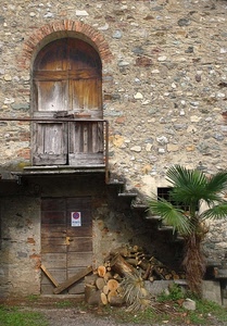 porte, scala, legna, scale, porta, palma, pianta, arco, legno, gradini