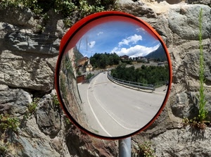 specchio, strada, riflesso, muro, curva, cerchio, rotondo